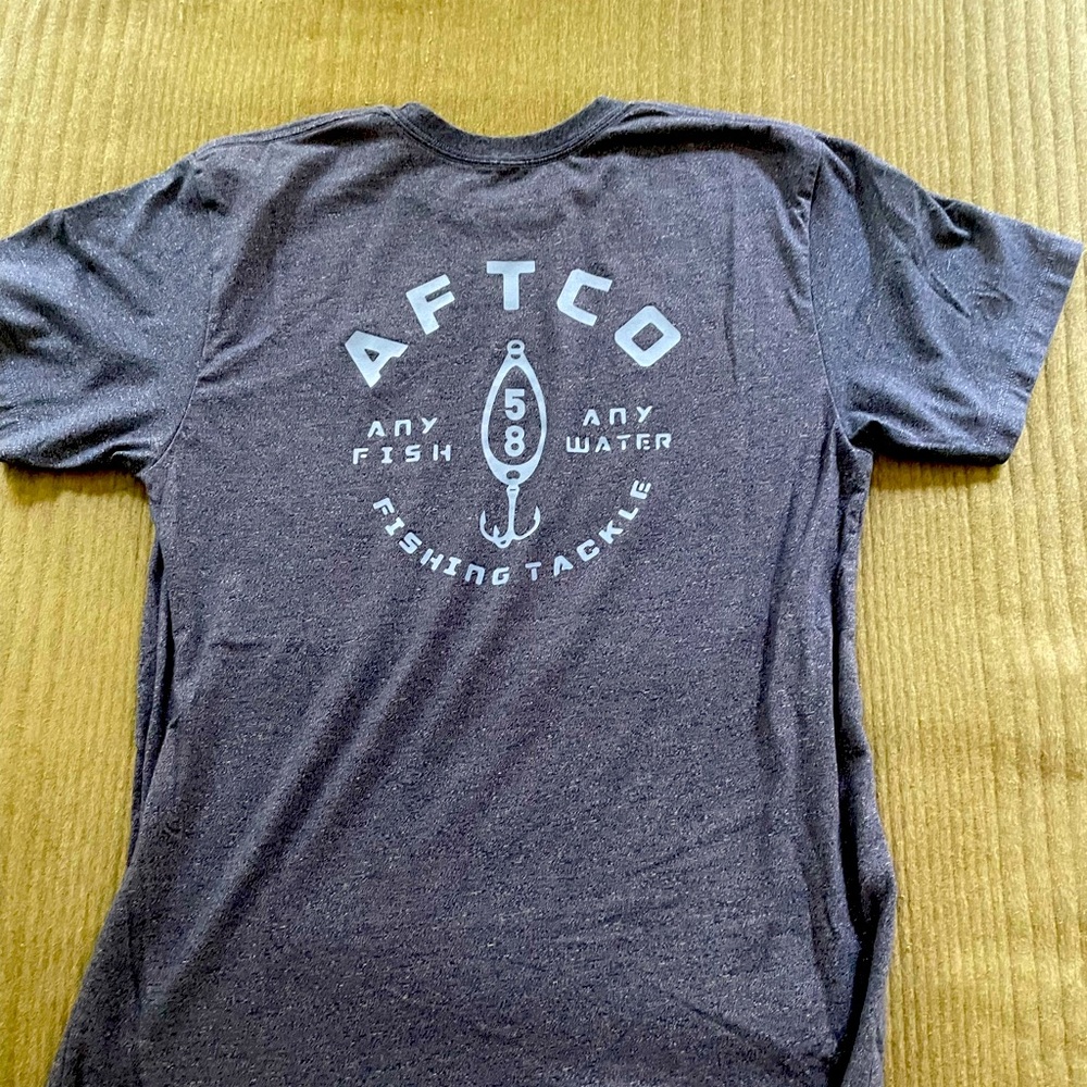 navy aftico with fish hook and back
